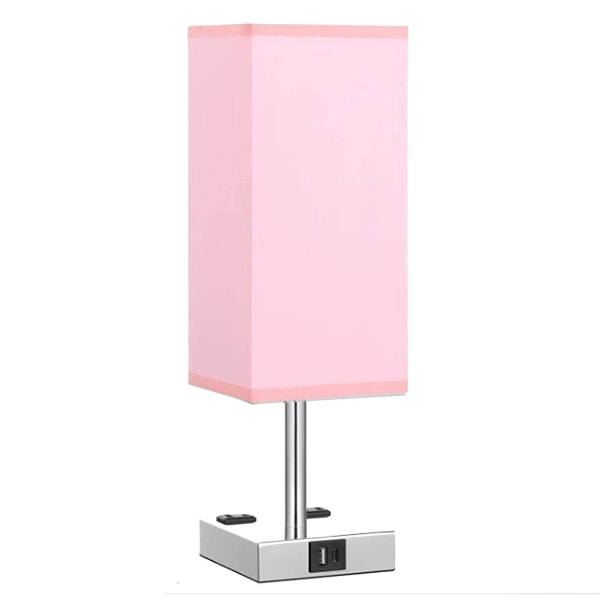 Stof Bordlampe Berøringsdæmpning A+c Usb 2 Huller Ac Stik Soveværelse Natbord Lampe