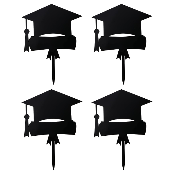 4 stk. 2021 Graduation Party Trencher Kage Toppers Akryl Kage Toppers Sort 17X13CM Black 17X13CM