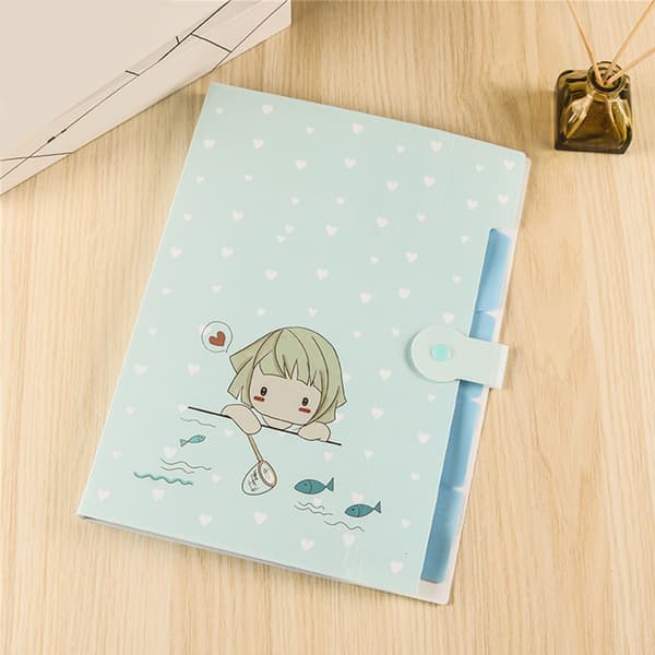 Candy Color PP Expandable Folder Sweet Appearance Mechanical Edge Sealing Folder with Snap Blue Girl