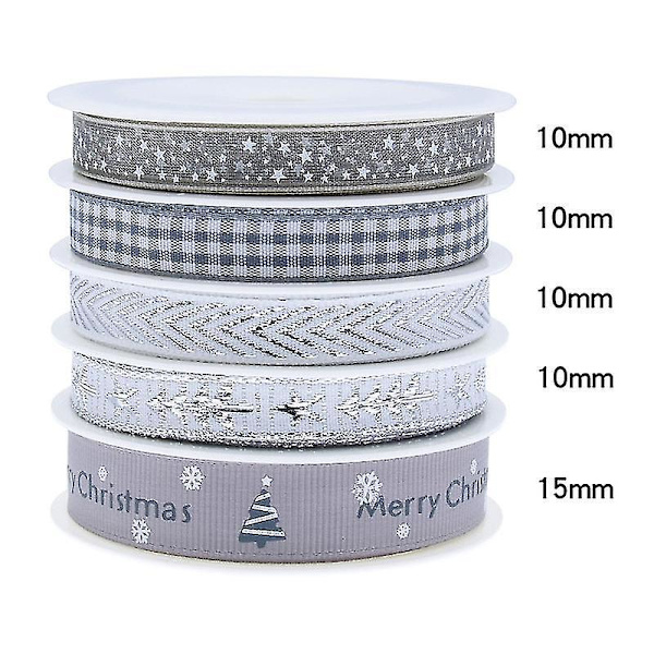 55m Sølv Jule Grosgrain Bånd Bundt, Polyester Satin Bånd Vinter Ferie Stof Bånd Jule