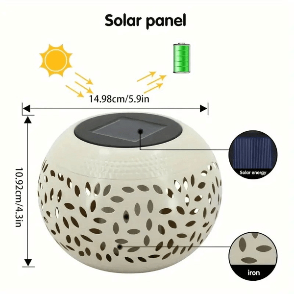 Solar Powered Metal Table Lamp with Dotted Pattern, for Indoor and Outdoor Use 2 White 2 White