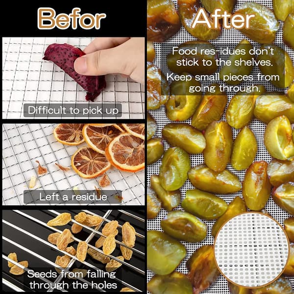 Round Silicone Dehydrator Sheets, Non-Stick Reusable Fine Mesh Mats for Jerky, Herbs, and Fruit Dryers, 8-Pack 13 Inch White