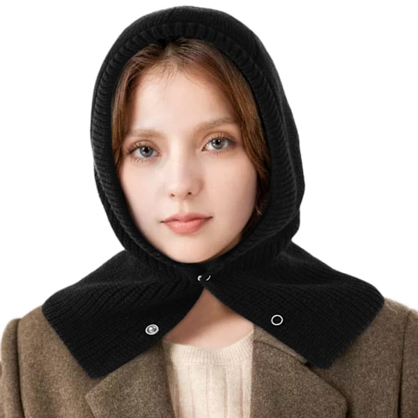 Fashion Knit Balaclava Hood Women Winter Warm Hooded Scarf Hat Soft Neck Cover Hijab Beanie Lightweight Pullover Cap