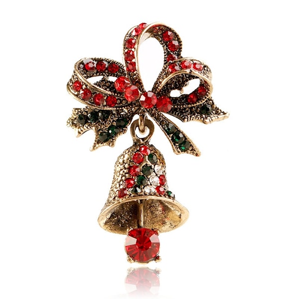 Julbrosch Vintage Jingle Bell Brosch Kristall Rhinestone Brosch Nål Legering Julnål Julstrumpa Festpresent För Kvinnor Flickor Styl