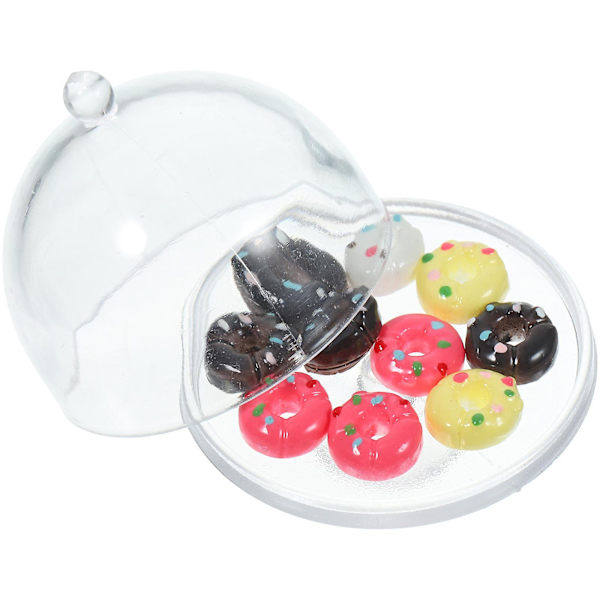 1 sett Simulert Miniatyr Donut med Kakefat Miniatyr Kakeholder med Donut Dukkehusscene Random Color 3.2X3.2X3.2CM