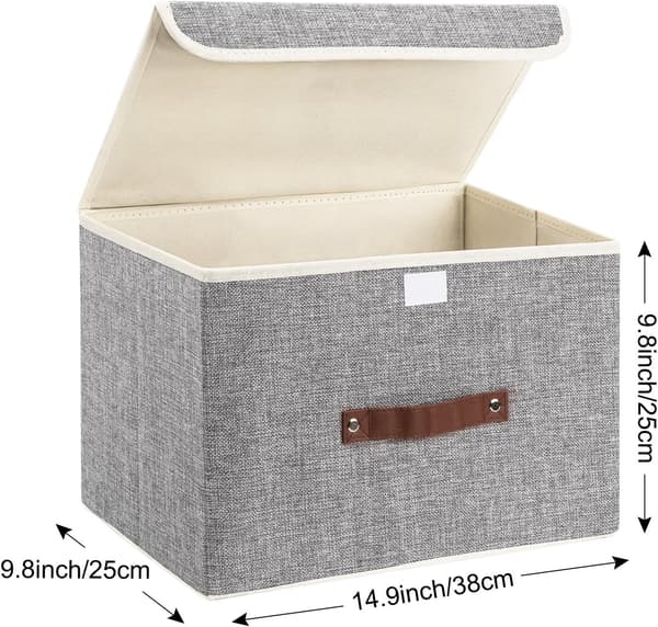 Foldable Storage Box with Lid, Fabric Storage Bin for Clothes, Closet Storage, 38x25x25 cm, Set of 3, Grey