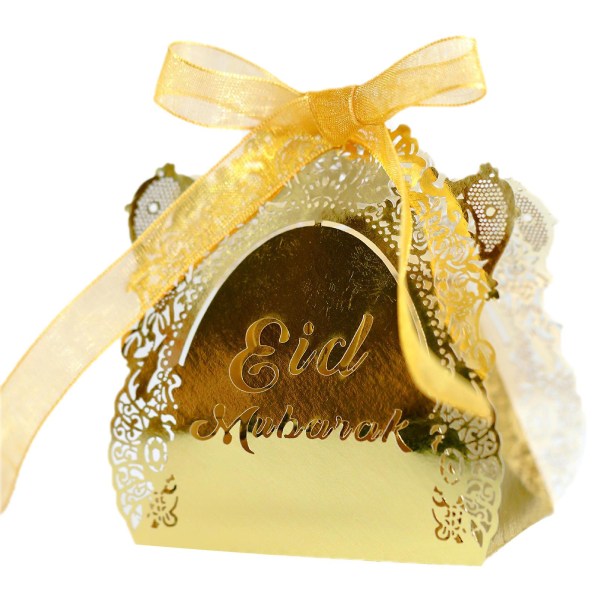 Reflekterende guld 50-pak Candy Box Rose Lace Bryllup Fest Favor Chokolade Gaveæske Reflekterende guld