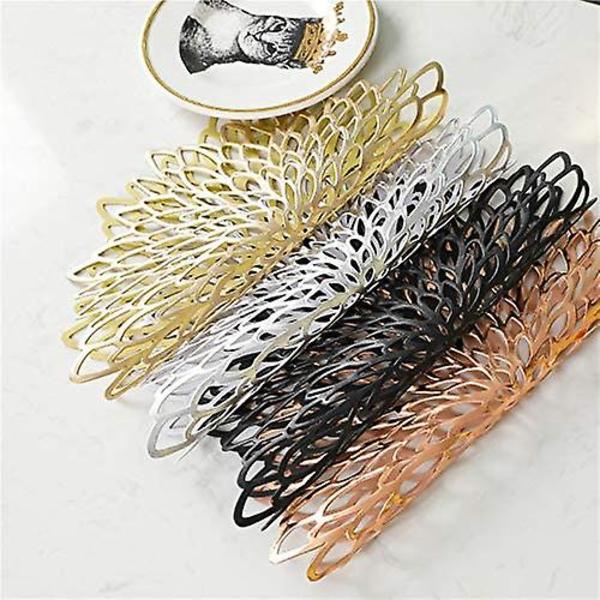 4 kappaleen setti onttoja pyöreitä pöytätabletteja, pöydänkoristelumatto, hibiskuskukka kullalla leimattu PVC-pöytätabletti, ontto pöytätabletti Black