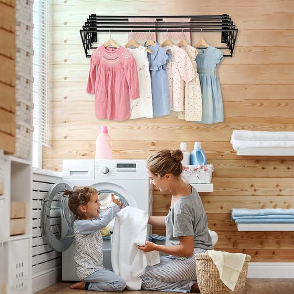 17'' Wall Mounted Drying Rack, 130 lbs Capacity, Large Capacity, Stainless Steel, Retractable and Foldable Drying Rack, Easy Installation with 7