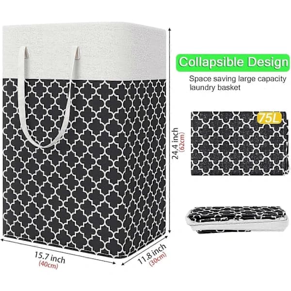 HA~Large Laundry Basket - Freestanding Waterproof Laundry Hamper with Extended Handle - Foldable Tall Laundry Basket