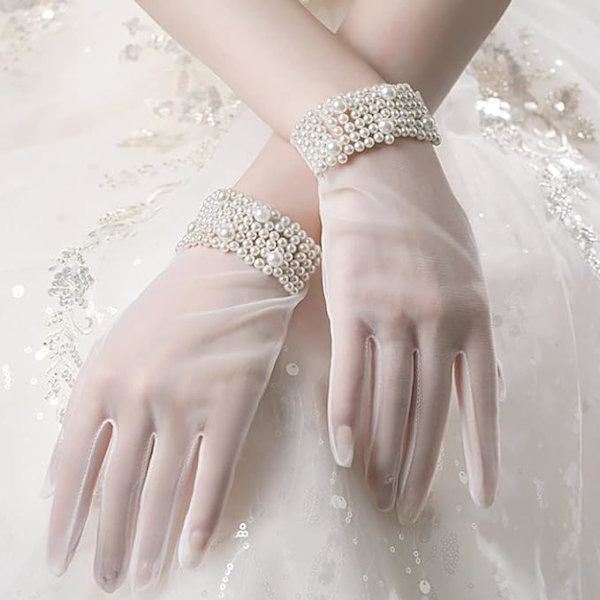 Klare Perlehansker, Elegante Hansker med Full Finger, Prom, Opera, Middag, Fest, c1 Antall (Pakke med 1)