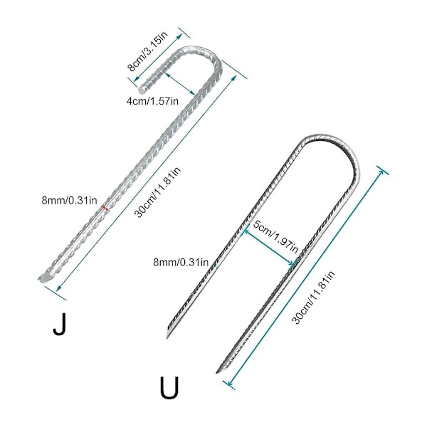 3 stk. L/U-formede jordankere, teltplugger for camping, jordspyd for landskapshage