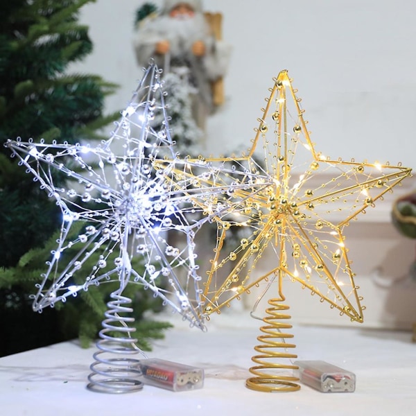 Christmas Tree Topper Star Hanging Tree Decoration Gift with LED LightsGold