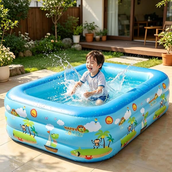 Inflatable Children's Pool - Foldable Portable UV Resistant | Square Pool, Family Pool | Inflatable Water Play Pool