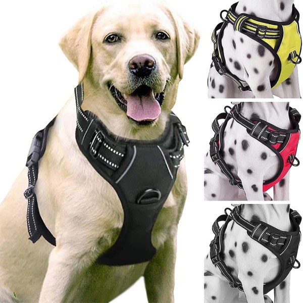 No Pull Dog Sele Vadderad justerbar husdjurssele för träning eller promenader för stora hundar Svart (XL)