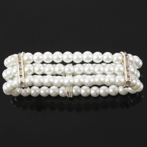 Damarmband med 3 rader konstgjorda pärlor, off-white, stretch, accent