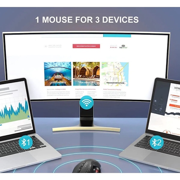 Svart 2,4 G trådlös ergonomisk trackballmus, fingerkontroll rullbollsmus, tysta programmerbara knappar