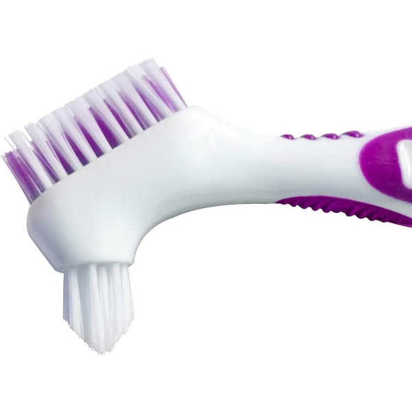 Premium hygiejneprotese-rengøringsbørstesæt, flerlags børster og ergonomisk gummihåndtag, til protesepleje (lilla og grøn)