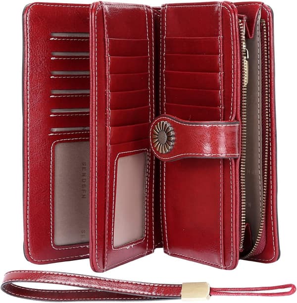 Women's Leather Wallet with Large Capacity, RFID Blocking, Coin Compartment