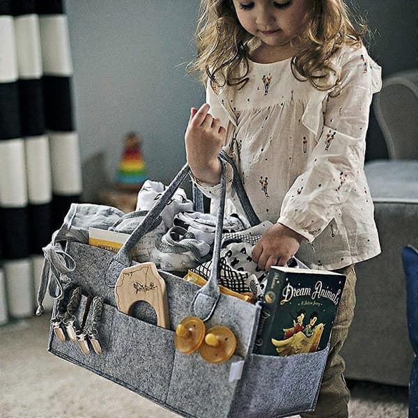 Diaper Caddy Foldable Baby Diaper Storage Basket, Portable Nursery Storage Bin with Interchangeable Compartments