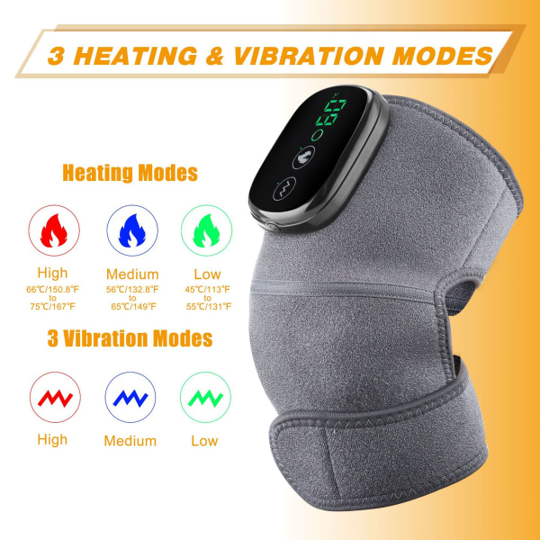 Opvarmet knæbøjle, 3 justerbare varme- og vibrationsknæmassageapparater til gigt Knæsmerterlindring Masserende knæpude med AC-adapter