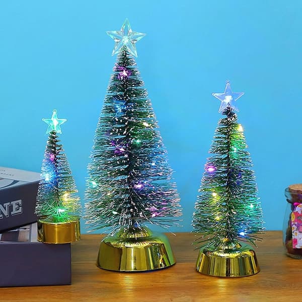 Mini Christmas Tree with LED - Small Artificial Christmas Tree with Lights - Mini Miniature Christmas Tree - 13cm + 19cm