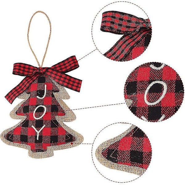Julepynt Træpynt, 8 stk Rød Sort Buffalo Check Plaid Syning Bu