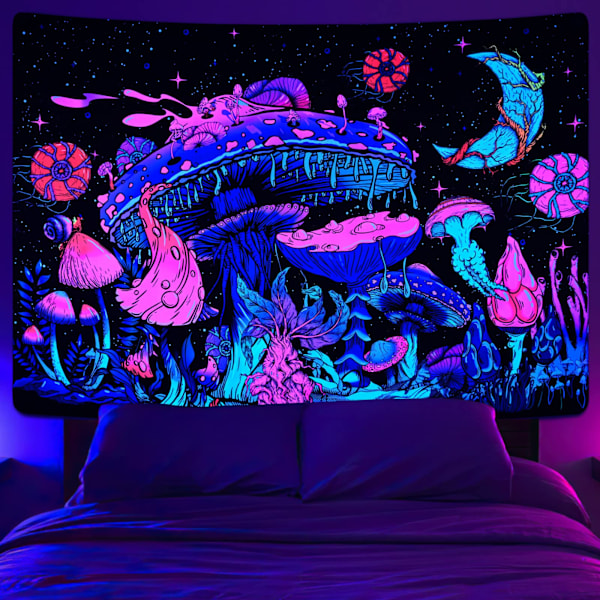 Blacklight Svampe Gobelin UV Måne og Stjerner Gobeliner Selvlysende Planter Gobelin Nattehimmel Æstetisk Gobelin Væg