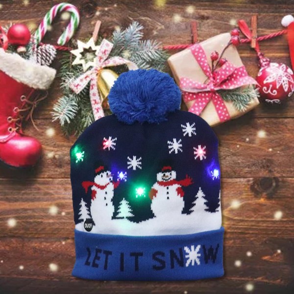 LED Julemandshue Lysende Strikket Lysende Snemandshue Unisex Beanie