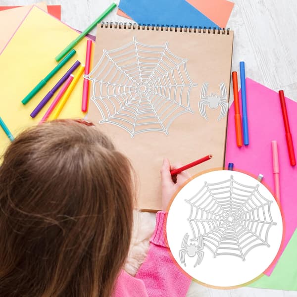 2 stk. kulfiberstål edderkoppespindsskabeloner til Halloween, metalprægningsstencils
