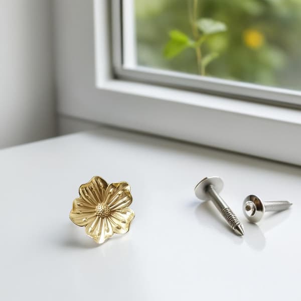 Vintage Brass Flower Box Knobs Golden Single Hole Cabinet Handles Elegant Flower Pulls