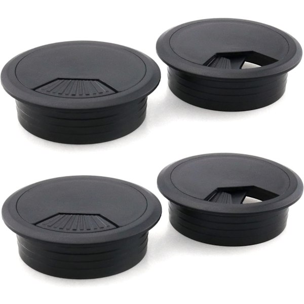 4 st 60 mm skrivbords-kabelgenomföringar, hålöverdrag för kontors-PC-skrivbord, kabelorganiserare i plast, svart (svart-4 st)