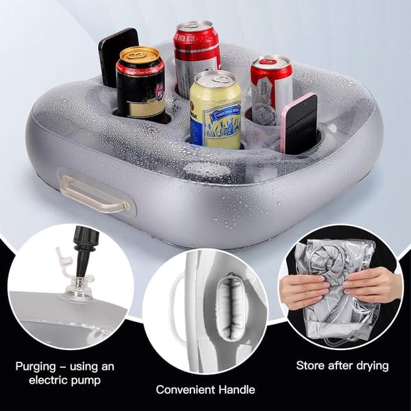 Inflatable Cup Holder with 6 Holes, Inflatable Pool Cup Holder, Inflatable Floating Drink Tray, Floating Pool Bar for Parties