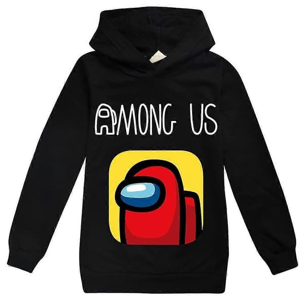 Børne Among Us Spil Hættetrøje Impostor Pullover Drenge Sweatshirt Top - Perfekt Sort 9-10 År Black 9-10 Years