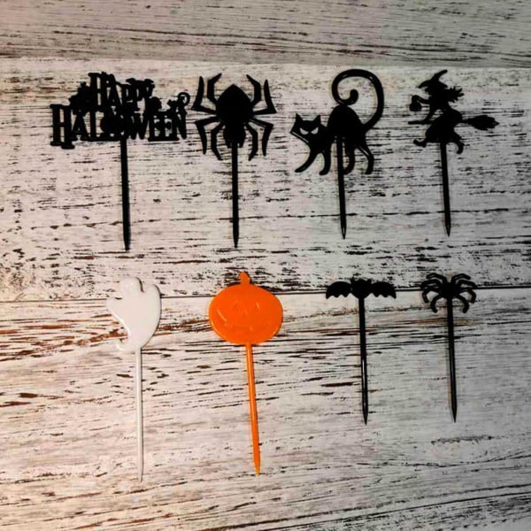 Set med 28 st Fruktpinnar Matpinnar Halloween Tema Mat Tandpetare Mat Fruktgaffel Set 2