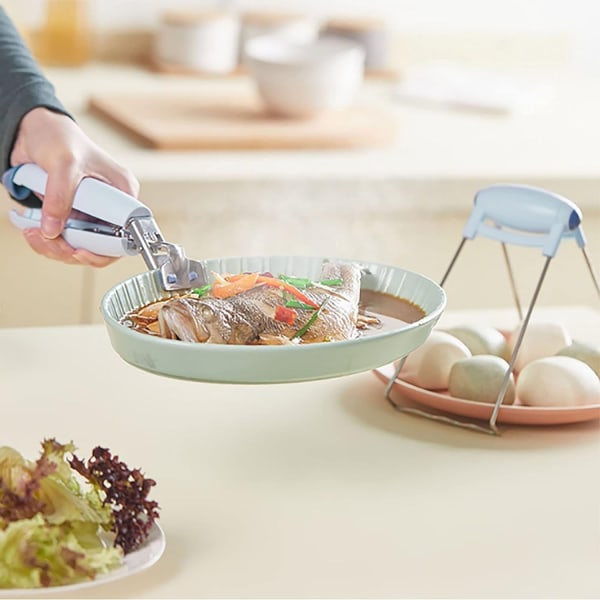 Anti-skålklemme, rustfri stålskål, tallerkenklemme, kjøkkenplate retrievertang for kjøkken hjemmerestaurant matlaging, tallerkengriper (blå)