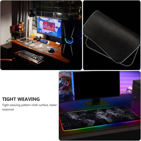 RGB LED Sklisikker Gaming Musematte 300x800x4mm med Lysende Verdenskartdesign
