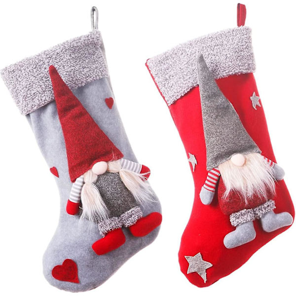 Nisse Jule Strømper, 18.5 tommer 3D Stor Plussj Julenisse Henge Strømpe For Juletre Ornament, Julegodteri Gavepose Henge
