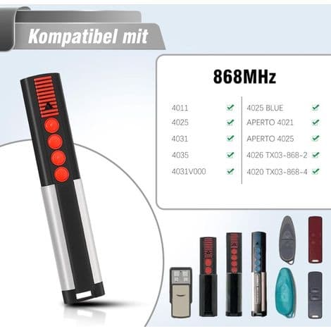 868 MHz remote control for garage doors, 3 pieces, compatible with TX03-868-4 4020V000 remote control, 4 channels
