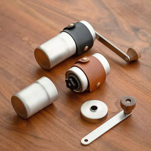 Mini manuell kaffekvarn i rostfritt stål med keramisk burr, bärbar handkaffekvarn för camping, kaffekvarn