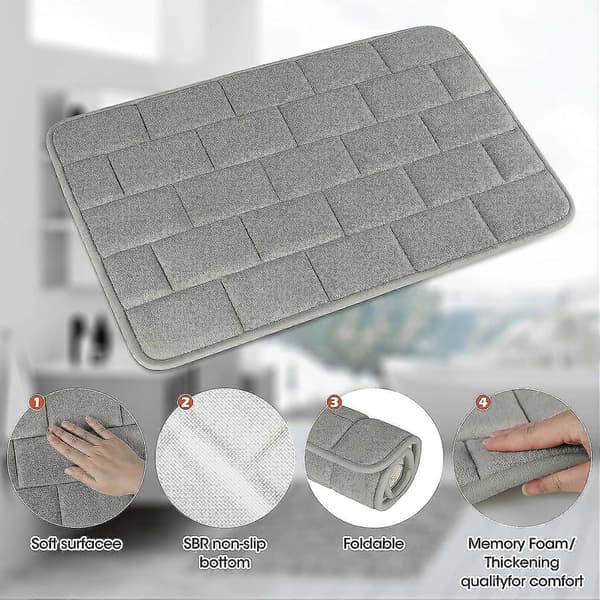 Badeværelsesmåtte Superabsorberende Vand Skridsikker Memory Foam Bademåtter Til Badeværelse Maskinvaskbar Hurtigtørrende 40 X 60 Cm Lysegrå