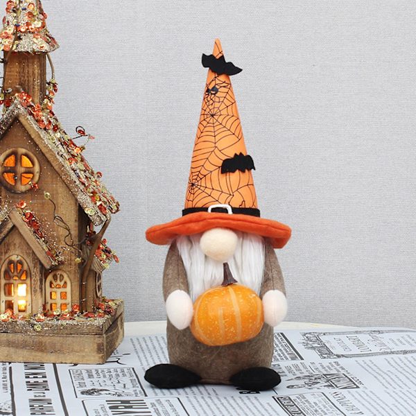 Halloween-tomteplyschdocka med pumpa, fladdermus, spindelnät, prydnad för hemmet, fest, bordsdekoration, GnomeA