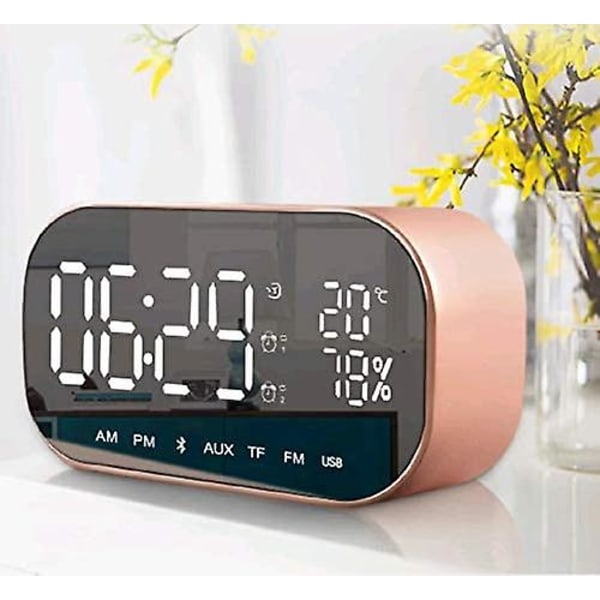 Digitalt spejlvækkeur med Bluetooth-højttaler, tændt vækkeur med led-display og vækkeur til hjemmekontorer