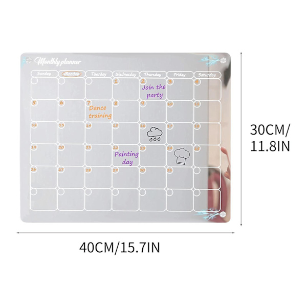 Akryl Magnetisk Kalender För Kylskåp 15x11 Tum Magnetisk Kalender För Kylskåp Transparent Torkbar Kalender