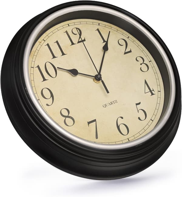 Retro Wall Clock 30cm Silent Old-fashioned Rustic Round Decorative Clock Black Battery Operated Classic Wall Clock for Home/Hotel/Kitchen