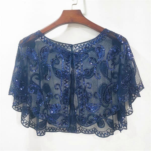 1920'er glitrende sjal til kvinder Flapper aftenkjole tilbehør til bal kvinder wrap shrug tørklæde elegante pailletter blå Blå Blue