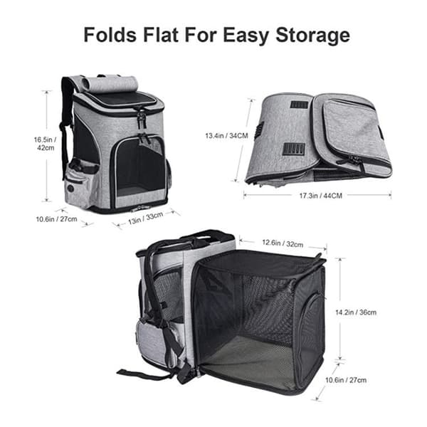 Cat Carrier Backpack, Foldable Pet Carrier Backpack, Dog Backpack with Ventilated Design and Internal Safety Leash