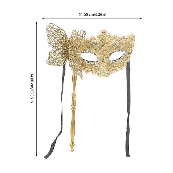 Maskerad mask med pinne maskerad maskerad maskerad dans fest mask bal mask för kvinnor gyllene 34x21 cm Golden 34x21cm