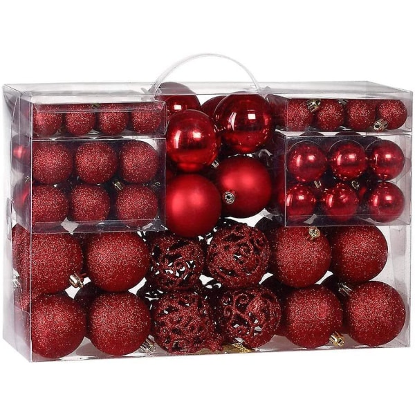100 Joulukuulan Paketti, Joulukuusen Koristeet, Joulukuusen Pallot, 100 Metallista Koukkua, Ripustuskoristeet, Särkymätön Punainen red