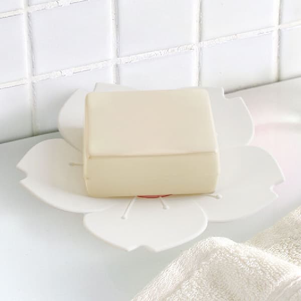 Soap Dish with Drainage, Decorative Flower Soap Dish, Double-Layer Soap Dish, Sponge Holder for Bathroom, Kitchen (White) - Fei Yu